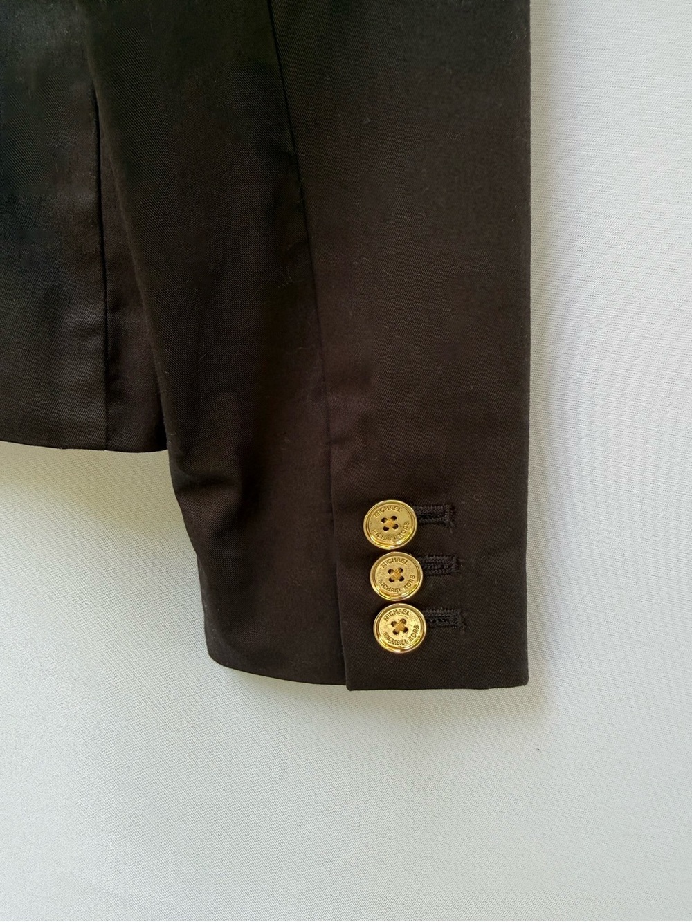 MICHAEL Michael Kors Petite Black Moto Peacoat Jacket Gold MK Buttons 8P NWOT - Picture 3 of 4